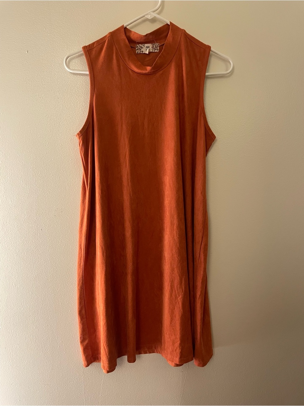 Pink Rose Sleeveless Mock Neck Dress in Rust